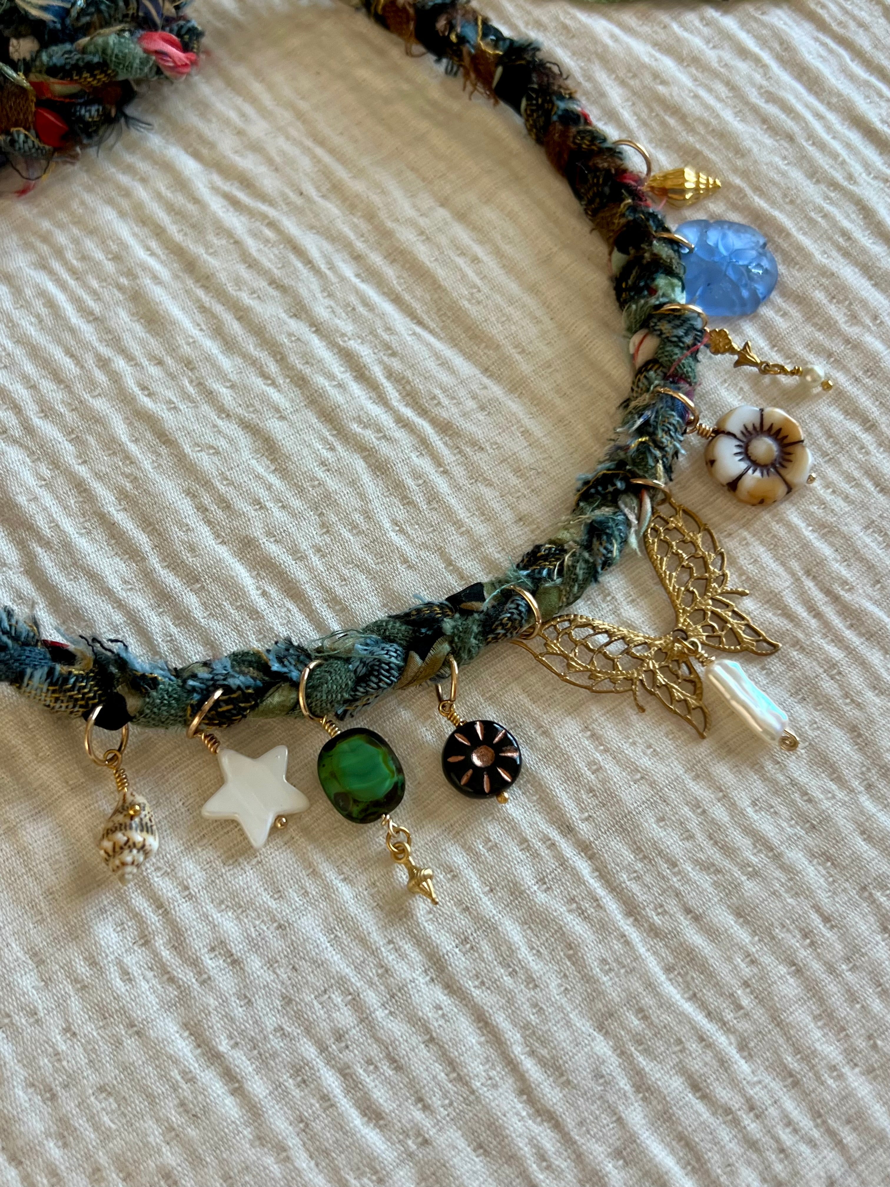 Butterfly Wing Seaglass Trinket Necklace
